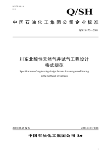 QSH 0175-2008 川东北酸性天然气井试气工程设计格式规范