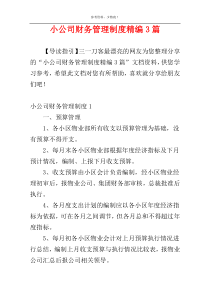 小公司财务管理制度精编3篇