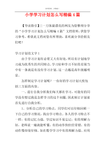 小学学习计划怎么写精编4篇