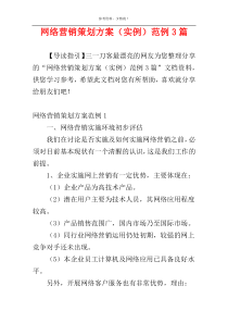 网络营销策划方案（实例）范例3篇