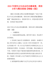 2022年度民主生活会的问题查摆、原因分析与整改措施【精编4篇】