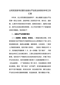 公司党支部书记履行全面从严治党主体责任半年工作汇报