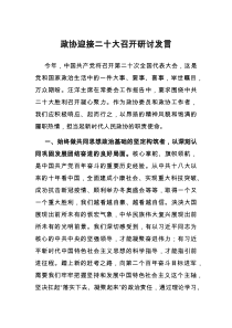 政协迎接二十大召开研讨发言