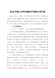 2022年度上半年全面从严治党工作汇报