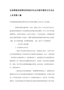 在统筹推进疫情防控和经济社会发展专题民主生活会上发言稿3篇