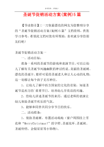 圣诞节促销活动方案(案例)5篇