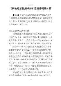 《钢铁是怎样炼成的》读后感精编4篇