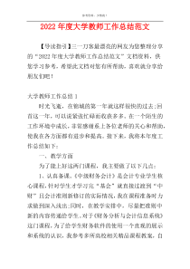 2022年度大学教师工作总结范文