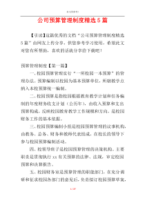 公司预算管理制度精选5篇