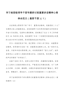 3篇学习在省部级干部专题研讨班上的重要讲话精神心得体会范文3篇含基层干部高校教师组工干部研讨发言材料