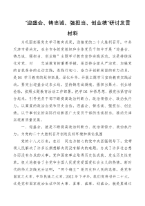 迎盛会铸忠诚强担当创业绩研讨发言材料