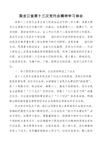 黑龙江省第十三次党代会精神学习体会