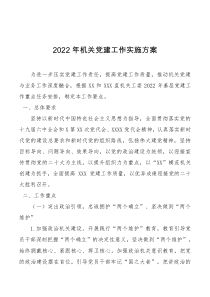 要点计划方案2022年机关党建工作实施方案