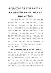 发言材料县纪委书记学习贯彻习近平总书记在省部级主要领导干部专题研讨班上的重要讲话精神交流发言材料