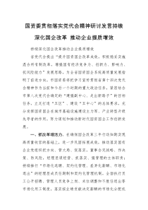 研讨发言国资委贯彻落实党代会精神研讨发言持续深化国企改革推动企业提质增效