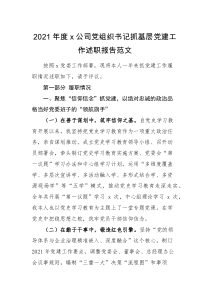 党建述职2021年度x公司党组织书记抓基层党建工作述职报告范文集团公司企业国有企业国企党委书记