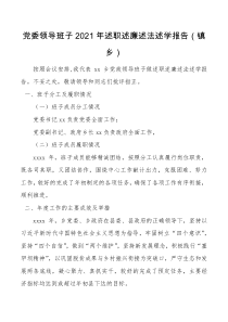 总结报告党委领导班子2021年述职述廉述法述学报告镇乡