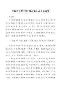 讲话发言区委书记在2022年纪委全会上的讲话