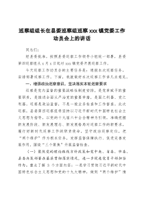 巡察组组长在县委巡察组巡察xxx镇党委工作动员会上的讲话