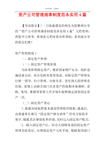 资产公司管理规章制度范本实用4篇