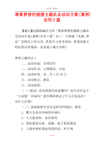 乘着梦想的翅膀主题队会活动方案(案例)实用5篇