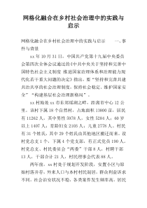 网格化融合在乡村社会治理中的实践与启示