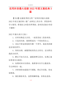 实用抖音最火迎接2022年度文案经典3篇