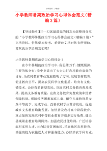 小学教师暑期政治学习心得体会范文（精编3篇）