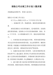 保险公司合规工作计划3篇多篇