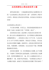 去沈阳游玩心得总结实用4篇