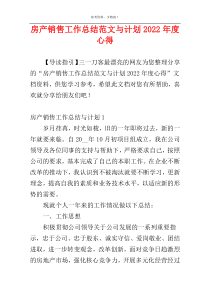 房产销售工作总结范文与计划2022年度心得