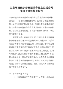 生态环境保护督察整改专题主生活会常委班子对照检查报告