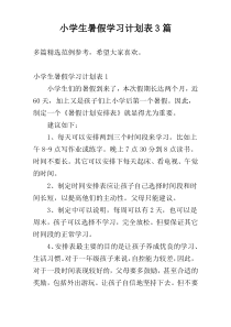 小学生暑假学习计划表3篇