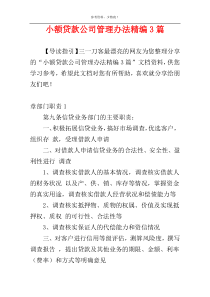 小额贷款公司管理办法精编3篇