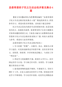 县委常委班子民主生活会批评意见集合4篇