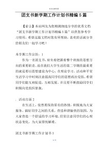 团支书新学期工作计划书精编5篇