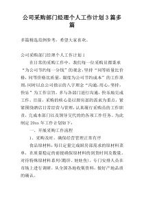 公司采购部门经理个人工作计划3篇多篇