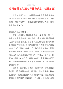 公司新员工入职心得体会范文（实用2篇）