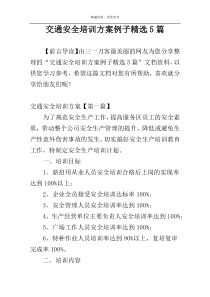 交通安全培训方案例子精选5篇