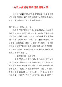 关于如何搞好班子团结精选4篇