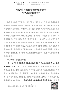 21072504区政府领导党史学习教育专题组织生活会个人检视剖析材料