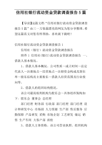 信用社银行流动资金贷款调查报告5篇