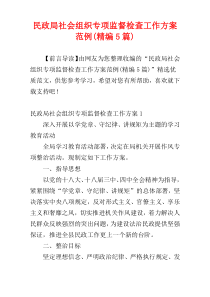 民政局社会组织专项监督检查工作方案范例(精编5篇)