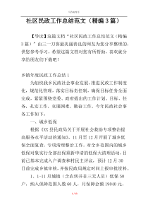 社区民政工作总结范文（精编3篇）