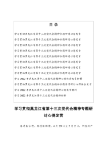 学习贯彻黑龙江省第十三次党代会精神专题研讨心得发言汇编