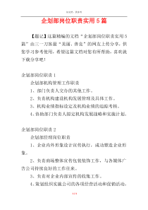 企划部岗位职责实用5篇