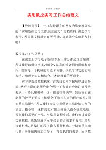 实用数控实习工作总结范文