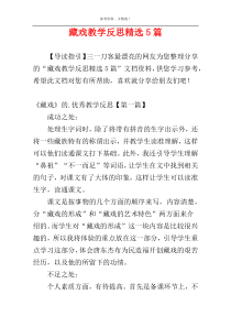 藏戏教学反思精选5篇