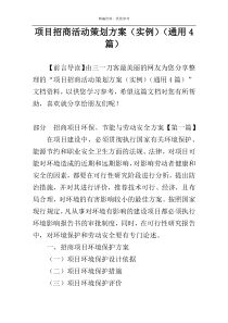 项目招商活动策划方案（实例）（通用4篇）